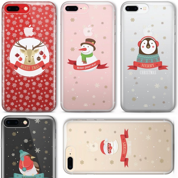 Christmas Festive Santa Reindeer CLEAR TPU Phone Cover Case for iPhone Samsung Range