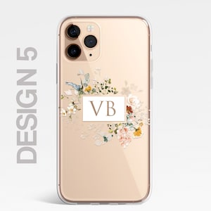 Coque personnalisée florale personnalisée en silicone transparente pour iPhone, fleurs, roses anglaises, or pour iPhone 15 14 13 12 11 Plus Max Pro Samsung 5 - Cream Box