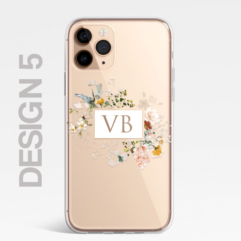 Personalised Floral iPhone Custom Silicone CLEAR Phone Case Cover Flowers English Roses Gold iPhone 15 14 13 12 11 Plus Max Pro Samsung 5 - Cream Box