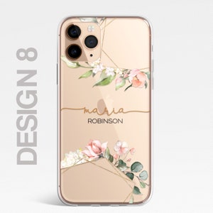 Personalisierte Blumen-Handyhülle, individuelle Blumenhülle, Luxus-Handyhülle, KLARE Hülle Rosen Gold iPhone 15 13 12 11 Plus Pro Samsung Galaxy Design 8 Name Floral