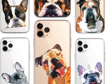 Bulldog French British PET Painting Portrait Dog Animal Photo CLEAR Phone 15 14 13 12 11 Pro Max Plus Cover Case  for iPhone & Samsung