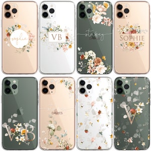 Coque personnalisée florale personnalisée en silicone transparente pour iPhone, fleurs, roses anglaises, or pour iPhone 15 14 13 12 11 Plus Max Pro Samsung image 1