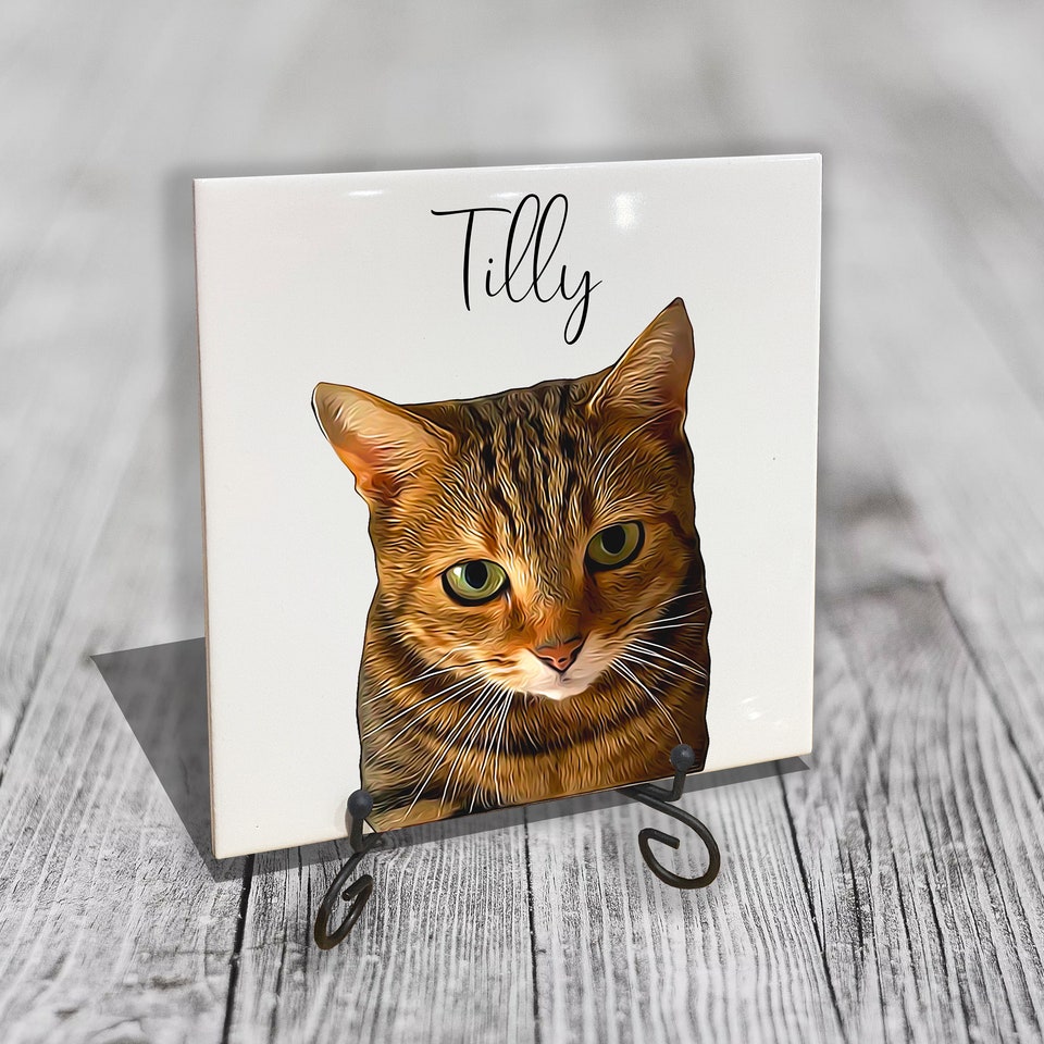 Personalised Pet Portrait on Tile Dog Cat Brush Custom Photo Print on CERAMIC TILE