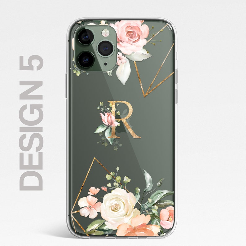 Personalisierte Blumen-Handyhülle, individuelle Blumenhülle, Luxus-Handyhülle, KLARE Hülle Rosen Gold iPhone 15 13 12 11 Plus Pro Samsung Galaxy Design 5 Gold Init