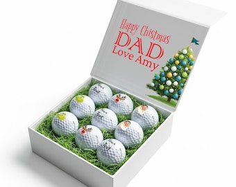 Christmas Personalised Branded 9 Golf Ball Set in Customised Box - Themed Golfer's Gift, Father's Day, Retirement, Birthday