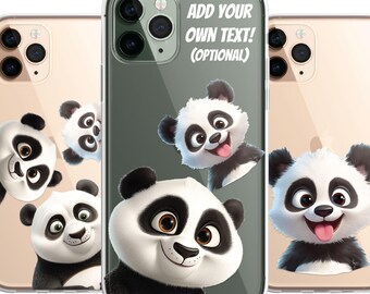 Giant Panda Custom Cartoon Phone Case Personalised CLEAR Cute Family Splatter Phone Cover Case for iPhone 16 15 14 13 12 11
