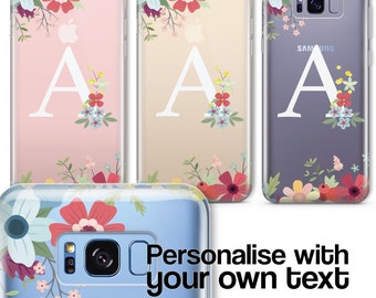 Personalisierte CLEAR OPAQUE INITIAL Floral Phone Case Cover für iPhone 14 13 12 11 Pro Max Plus Samsung Galaxy S21 S22