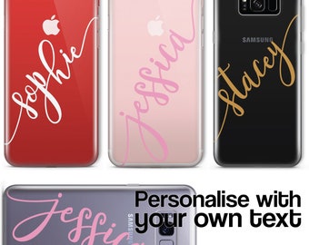Personalised CLEAR Script Diagonal Initial Name Phone Case Cover for iPhone Samsung