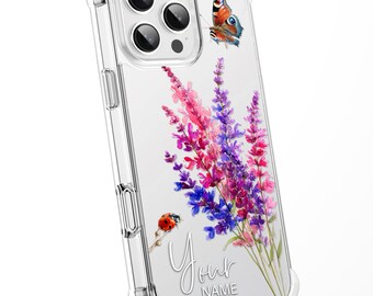 Personalised Floral Phone Case Custom Watercolour Pressed Flowers Luxury Cover, CLEAR Cover Roses iPhone 16 15 13 12 11 - Salvia