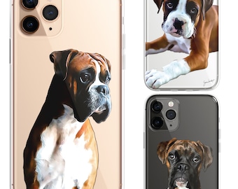 Boxer PET-målning Porträtt Hund Djurfoto CLEAR Telefonskal till iPhone 16 15 14 13 12 & Samsung Galaxy