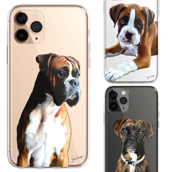 Boxer PET Painting Portrait Dog Animal Photo CLEAR Phone Cover Case  for iPhone 15 14 13 12 & Samsung Galaxy