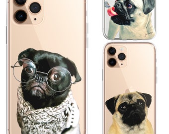 Pug Cute Pugs PET Painting Portrait Dog Animal Photo CLEAR Phone Cover Case  for iPhone 16 15 14 13 12 Pro Max Plus & Samsung Galaxy S21 S22