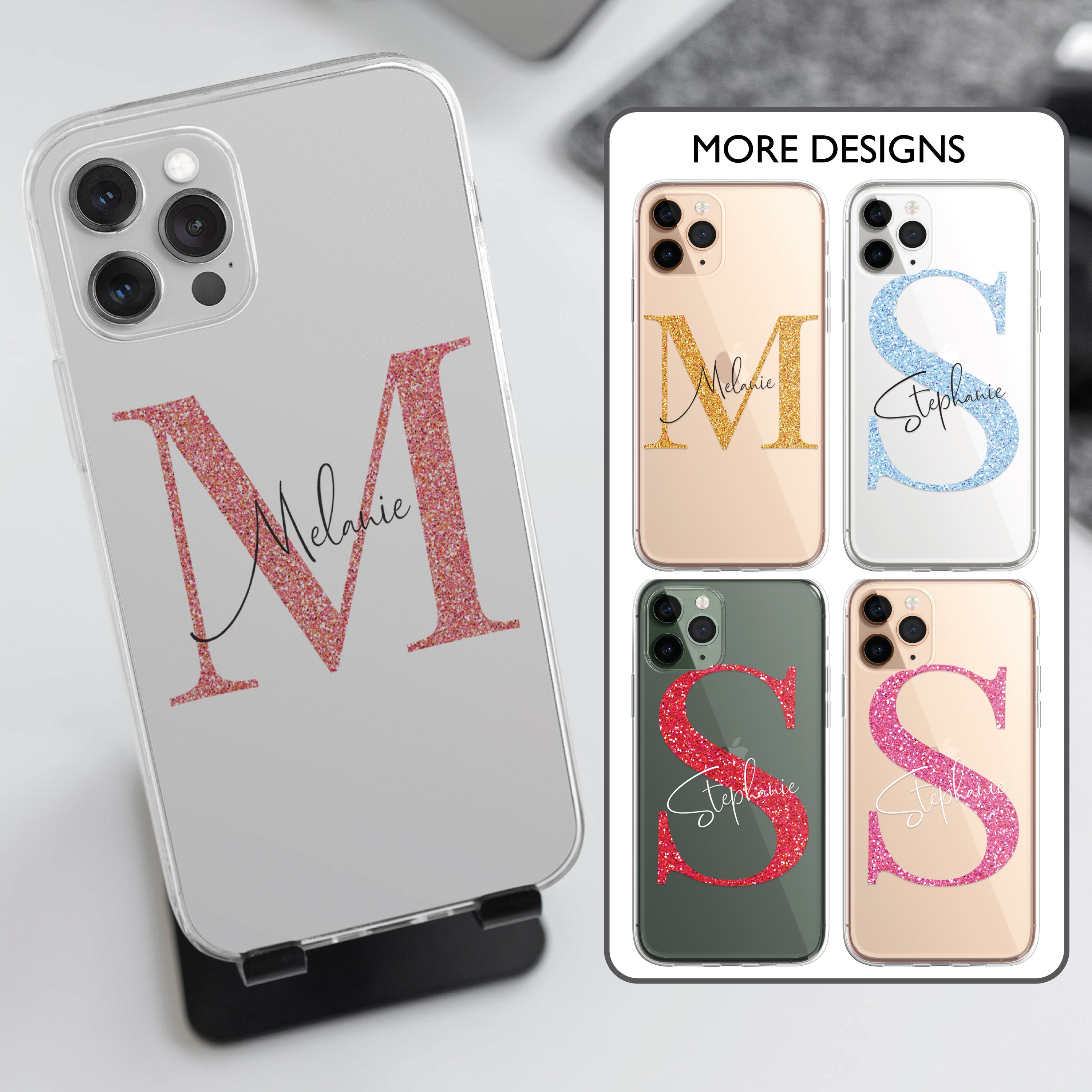 Iphone Case Personalised Glitter Style Custom Initials Name - Etsy UK