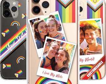 Personalised Custom iPhone Case Photo Collage Inclusive Gay Pride LGBTIQA+ Custom Picture CLEAR Silicone Case for iPhone 11 12 13 14 15 16 +