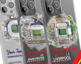 Personalised Phone Case Cover Football Team Stadium Water Colour Effect Style Customised for iPhone 14 Range