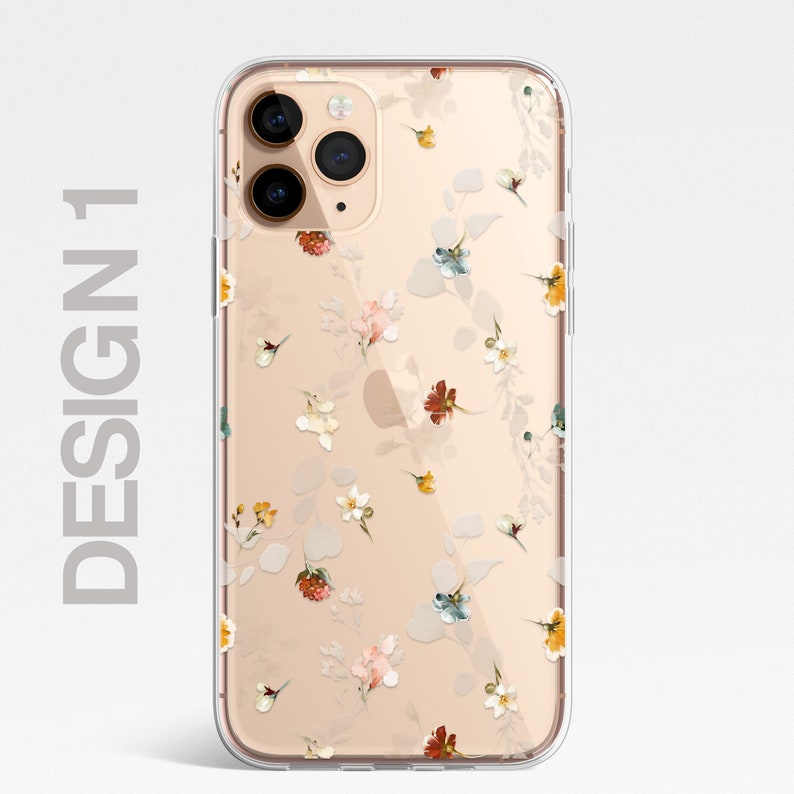 Personalizado floral iPhone personalizado silicona CLEAR funda de teléfono flores inglesas rosas oro iPhone 15 14 13 12 11 Plus Max Pro Samsung 1 - Plain Floral