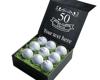 Happy Birthday Personalised Branded 9 Golf Ball Set in Customised Box - Golfer's Gift, Father's Day, Wedding Favour, Birthday