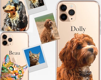 PET Painting Portrait Dog Cat Horse Animal Personalised Custom Photo CLEAR Phone Cover Case for iPhone 15 14 13 12 Pro Max Plus Galaxy