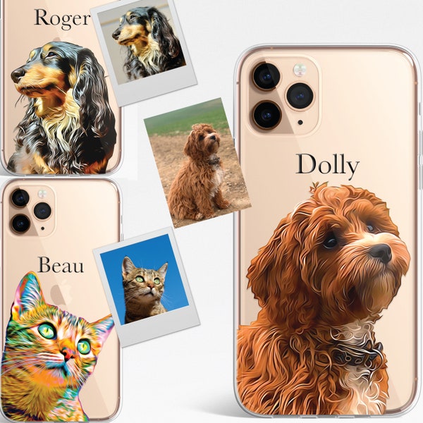 PET Painting Portrait Dog Cat Horse Animal Personalised Custom Photo CLEAR Phone Cover Case for iPhone 15 14 13 12 Pro Max Plus Galaxy