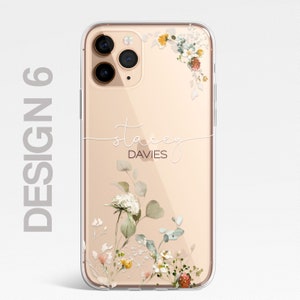 Personalised Floral iPhone Custom Silicone CLEAR Phone Case Cover Flowers English Roses Gold iPhone 15 14 13 12 11 Plus Max Pro Samsung 6 - Cream Floral T&B