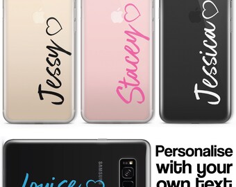 Gepersonaliseerde CLEAR OPAQUE HEART voornaam telefoonhoesje voor iPhone Samsung