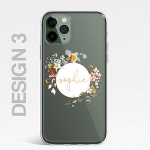 Coque personnalisée florale personnalisée en silicone transparente pour iPhone, fleurs, roses anglaises, or pour iPhone 15 14 13 12 11 Plus Max Pro Samsung 3 - Cream Circle