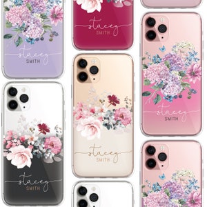 Personalised Floral iPhone Custom Silicone COLOUR Split CLEAR Phone Case Cover Pastel Flowers English Roses Gold iPhone 15 14 13 12 11 Pro