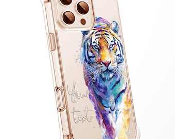 Tiger Asian WaterColour Personalised CLEAR Phone Case Animal Wildlife Splatter Painting Artwork Cover Exclusive Art for iPhone Samsung