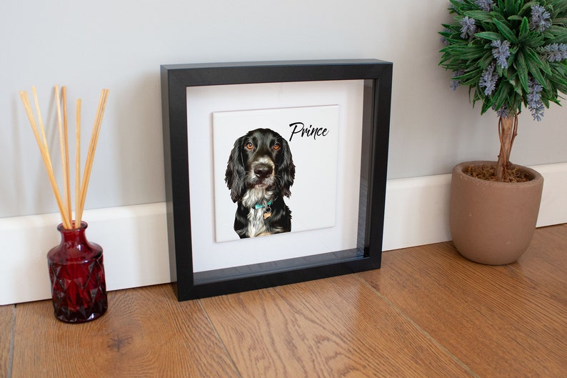 Personalisiertes Haustier Hund Katzenbürste Portrait Personalisierter Fotodruck auf KERAMIK FLIESE im Boxrahmen Geschenk Personalisiert Bild 2