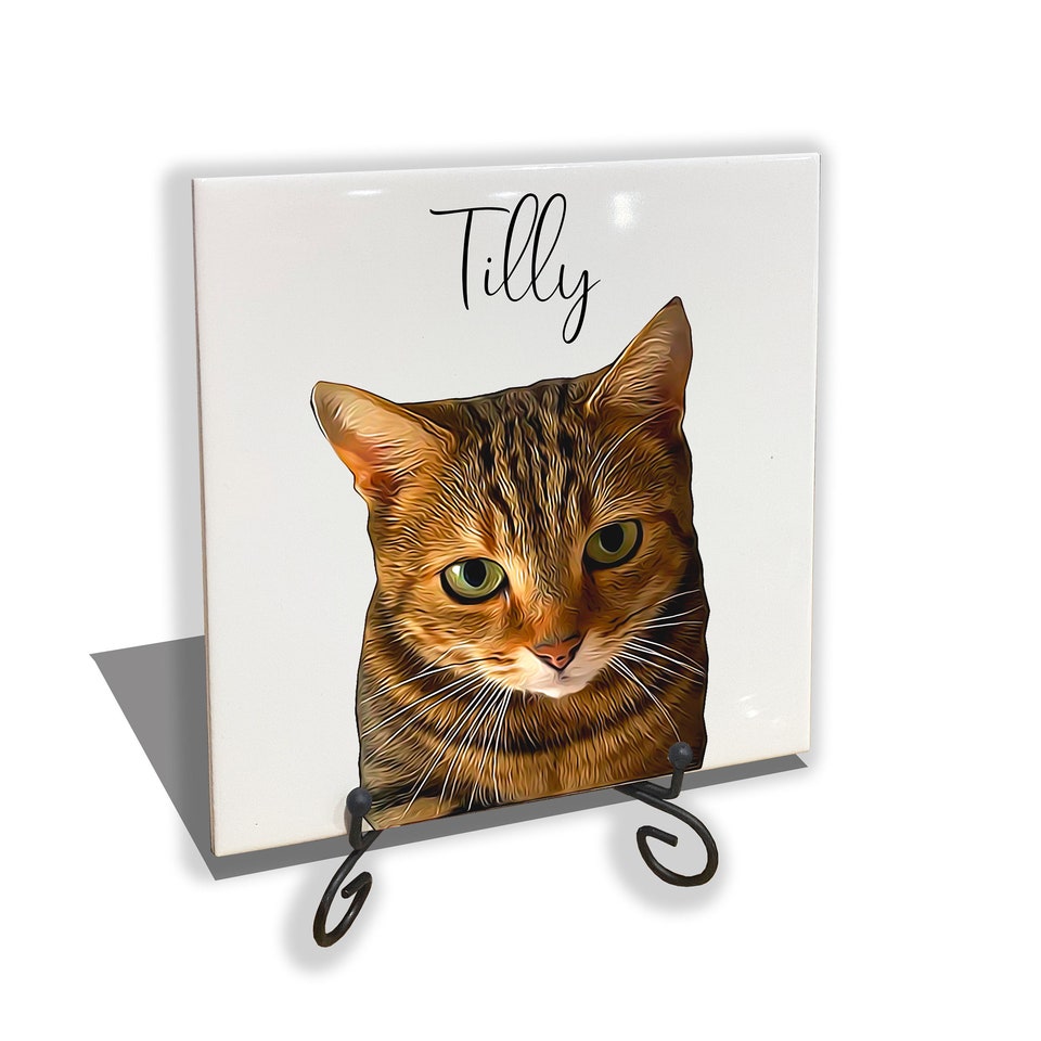 Personalised Pet Portrait on Tile Dog Cat Brush Custom Photo Print on CERAMIC TILE