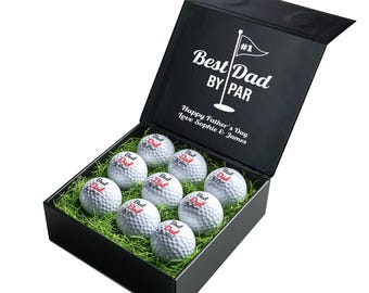 Personalised Branded 9 Golf Ball Set in Customised Box - Golfer's Gift, Father's Day, Wedding Favour, Birthday, Valentines, Pet Photo Text