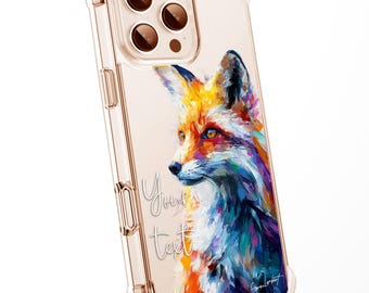 Fox WaterColour Personalised CLEAR Phone Case Animal British Wildlife Splatter Painting Artwork Cover Exclusive Art - iPhone Samsung