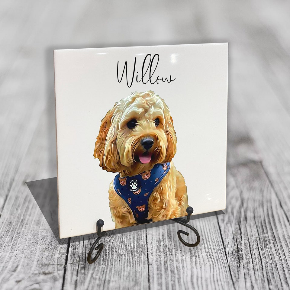 Personalised Pet Portrait on Tile Dog Cat Brush Custom Photo Print on CERAMIC TILE