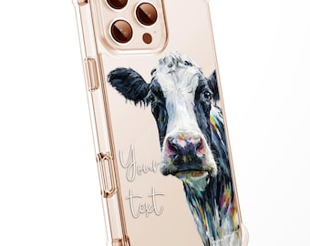 Friesian Cow 2 WaterColour Personalised CLEAR Phone Case Animal Wildlife Splatter Painting Artwork Cover Exclusive Art for iPhone & Samsung