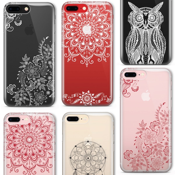 Henna Mehndi Mandala Wedding Lace Tattoo CLEAR TPU Phone Cover Case for iPhone 14 13 12 11 pro Max Plus Samsung Galaxy S22 S21