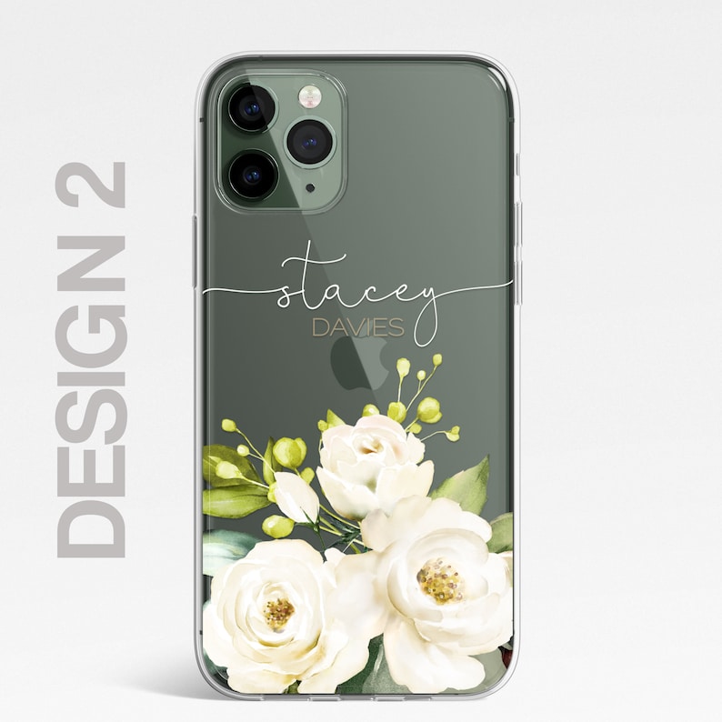 Personalisierte Blumen-Handyhülle, individuelle Blumenhülle, Luxus-Handyhülle, KLARE Hülle Rosen Gold iPhone 15 13 12 11 Plus Pro Samsung Galaxy Design 2 Crm Floral