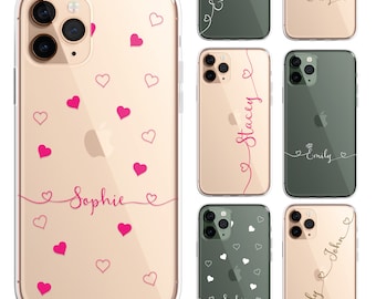 iPhone Case Personalised Heart Script Custom Silicone CLEAR Phone Cover Cursive Pretty for iPhone 17 16 15 14 13 12 11 Plus Pro and Samsung