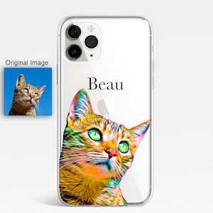 PET Pintura Retrato Perro Gato Caballo Animal Personalizado Foto CLEAR Funda de cubierta de teléfono para iPhone 15 14 13 12 Pro Max Plus Galaxy Rainbow Brush Style