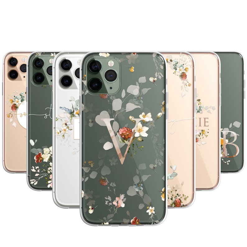 Personalisierte iPhone 15 14 13 12 11 Plus Max Pro Samsung iPhone 15 14 13 12 11 Plus Silikonhülle Klar Handyhülle Blumen Englische Blumen Bild 2