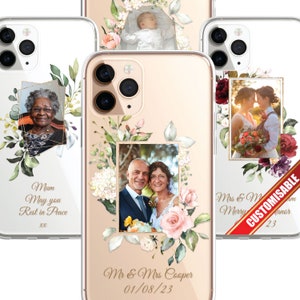 Coque de téléphone personnalisée personnalisée avec photo, portrait, mariage, occasion de famille, naissance, photo personnalisée, coque en silicone transparente pour iPhone, gamme 13 14 15 16