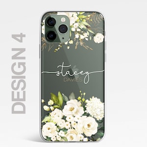 Personalisierte Blumen-Handyhülle, individuelle Blumenhülle, Luxus-Handyhülle, KLARE Hülle Rosen Gold iPhone 15 13 12 11 Plus Pro Samsung Galaxy Design 4 Crm Foral