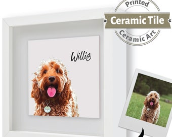 Mascota mascota mascota Gato Pincel Retrato Impresión fotográfica personalizada en CERAMIC TILE en marco de caja Regalo Personalizado Personalizado
