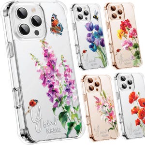Personalised Floral Phone Case Custom Watercolour pressed Flowers Luxury Cover, CLEAR Cover Roses iPhone 17 16 15 13 12 11 Plus Pro Samsung