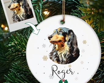 Gepersonaliseerde huisdierportret kerstversiering - hond kat aangepaste kerstmis keramische schijf aandenken - dubbelzijdige afdrukoptie.