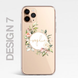 Personalisierte Blumen-Handyhülle, individuelle Blumenhülle, Luxus-Handyhülle, KLARE Hülle Rosen Gold iPhone 15 13 12 11 Plus Pro Samsung Galaxy Design 7 Name Circle