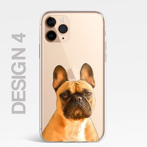K&ouml;nnte beinhalten: Eine transparente Handyh&uuml;lle mit goldener R&uuml;ckseite und einem Bild eines franz&ouml;sischen Bulldoggen auf der R&uuml;ckseite.