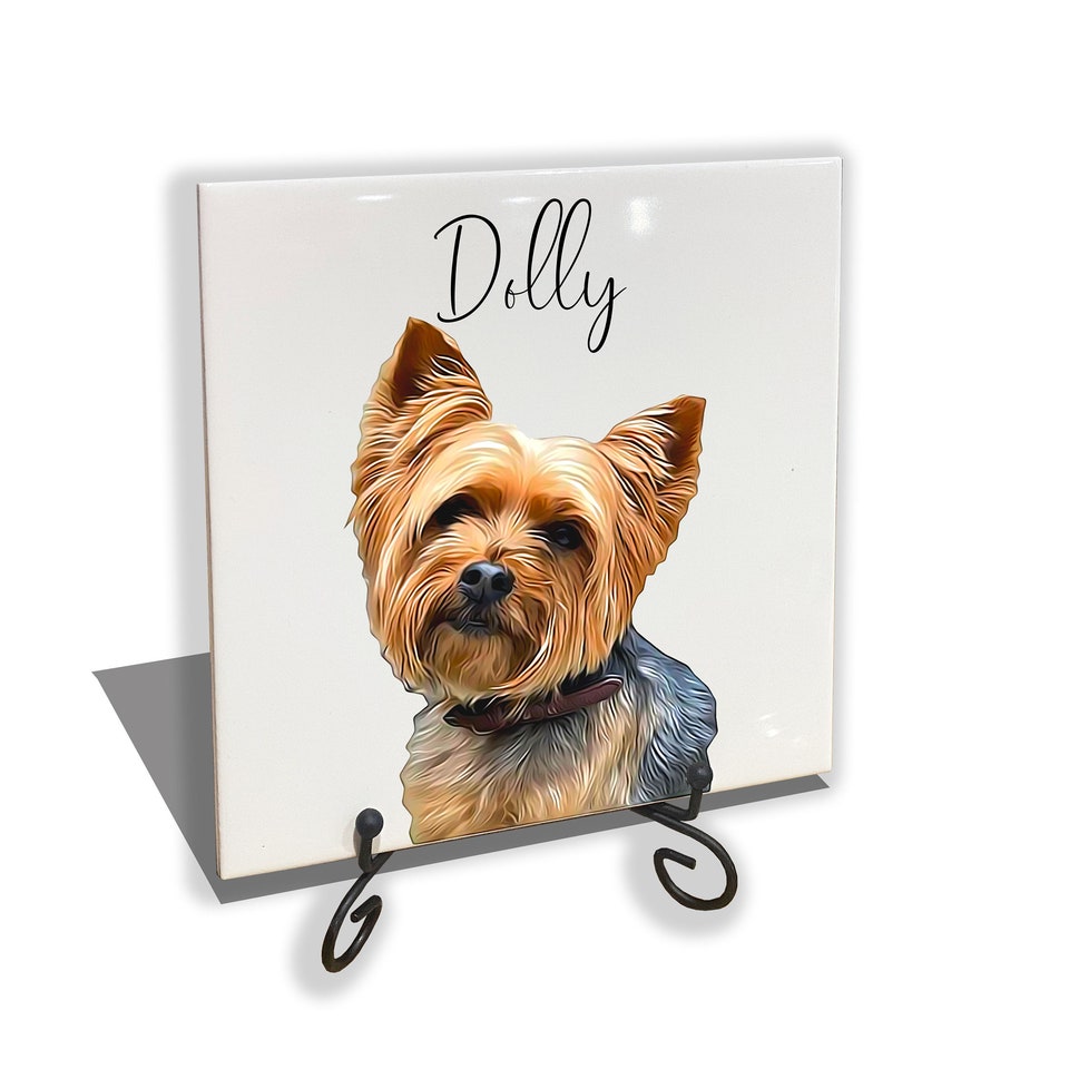 Personalised Pet Portrait on Tile Dog Cat Brush Custom Photo Print on CERAMIC TILE