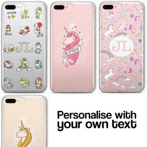 Personalised CLEAR UNICORN Initial Name Phone Case Cover for iPhone 14 13 12 11 Pro Max Plus Samsung Galaxy S21 S22
