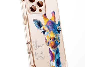 Giraffe 1 African WaterColour Personalised CLEAR Phone Case Animal Wildlife Splatter Painting Artwork Cover Exclusive Art - iPhone Samsung