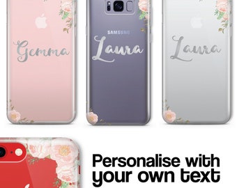 Gepersonaliseerde DUIDELIJKE OPAQUE BLOEMEN Lettertype Telefoon Case Cover voor iPhone 14 13 12 11 Pro Max Plus Samsung Galaxy S21 S22